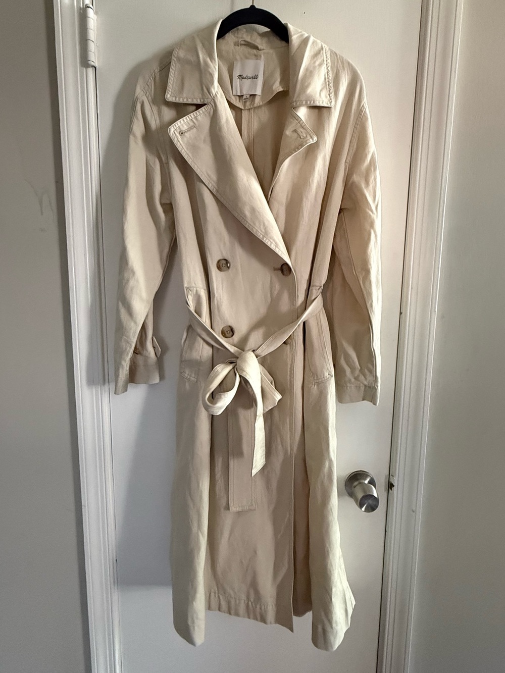 Madewell Cream Double-Breasted Trench Coat with Tie Belt Size S | 0047